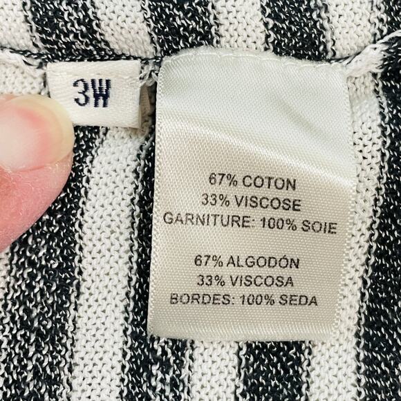 Doncaster Gray White Stripe Zig Zag Silk Trim Button Down Silk Cardigan Plus 3W - Picture 8 of 10